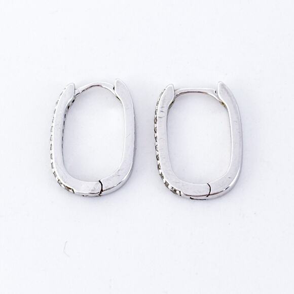 Vintage Sterling Silver 925 1.5cm Cubic Zirconia Pave Rectangle Hoop Earrings - Picture 4 of 7